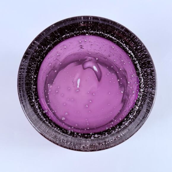 Amethyst Bubble Glass Tumbler 4” Hand Blown Purple Seeded Rocks Barware - Picture 3 of 7